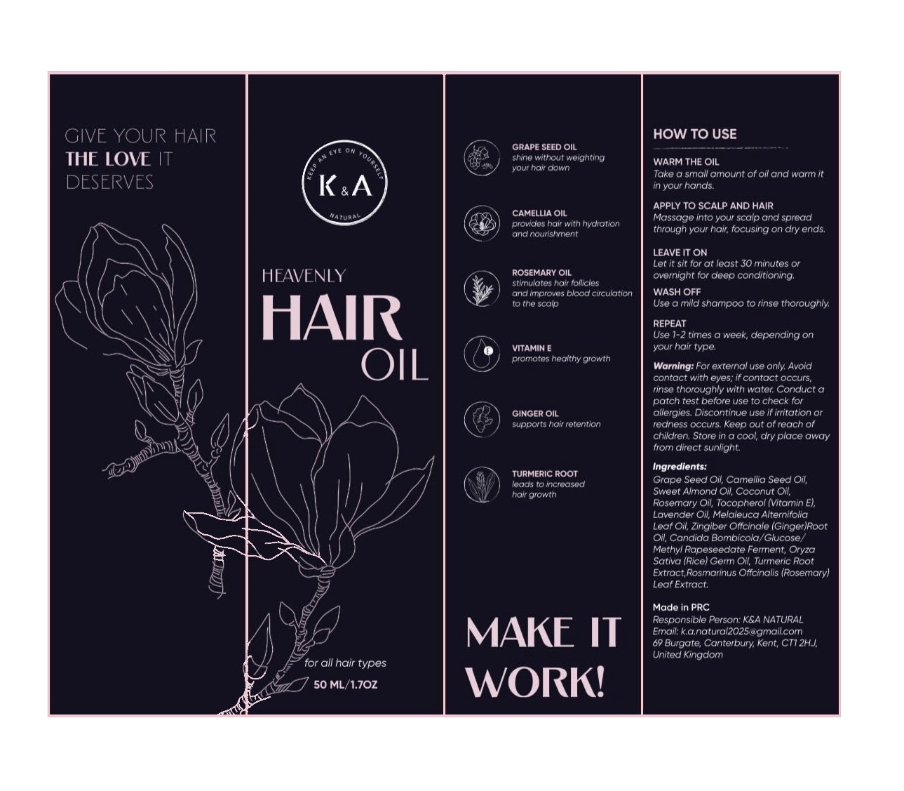 Heavenly Hair Oil Ingredients Label